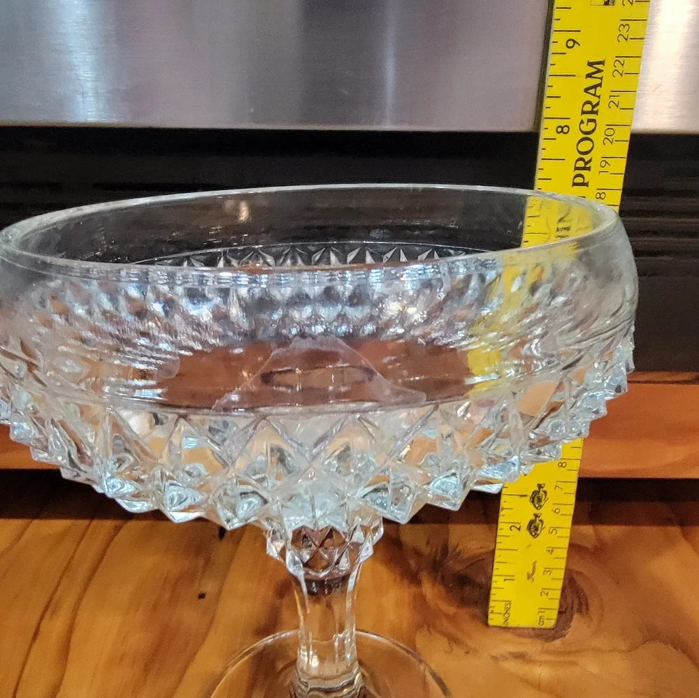 Clear Crystal Pedestal Candy Dish with Diamond Cut Pattern‎ Vintage 1960s